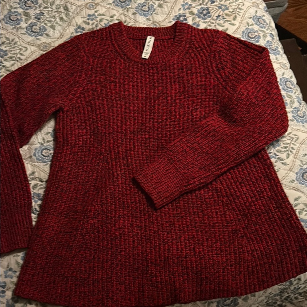 Athleta Red Sierra Crew Neck Sweater Chunky Ribbed Knit